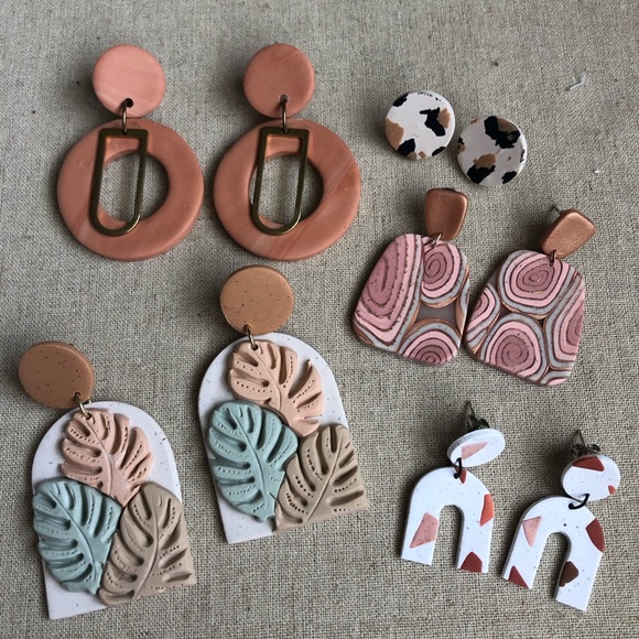 Jewelry - Lot of 5 Pairs of Handmade Clay Post Earrings